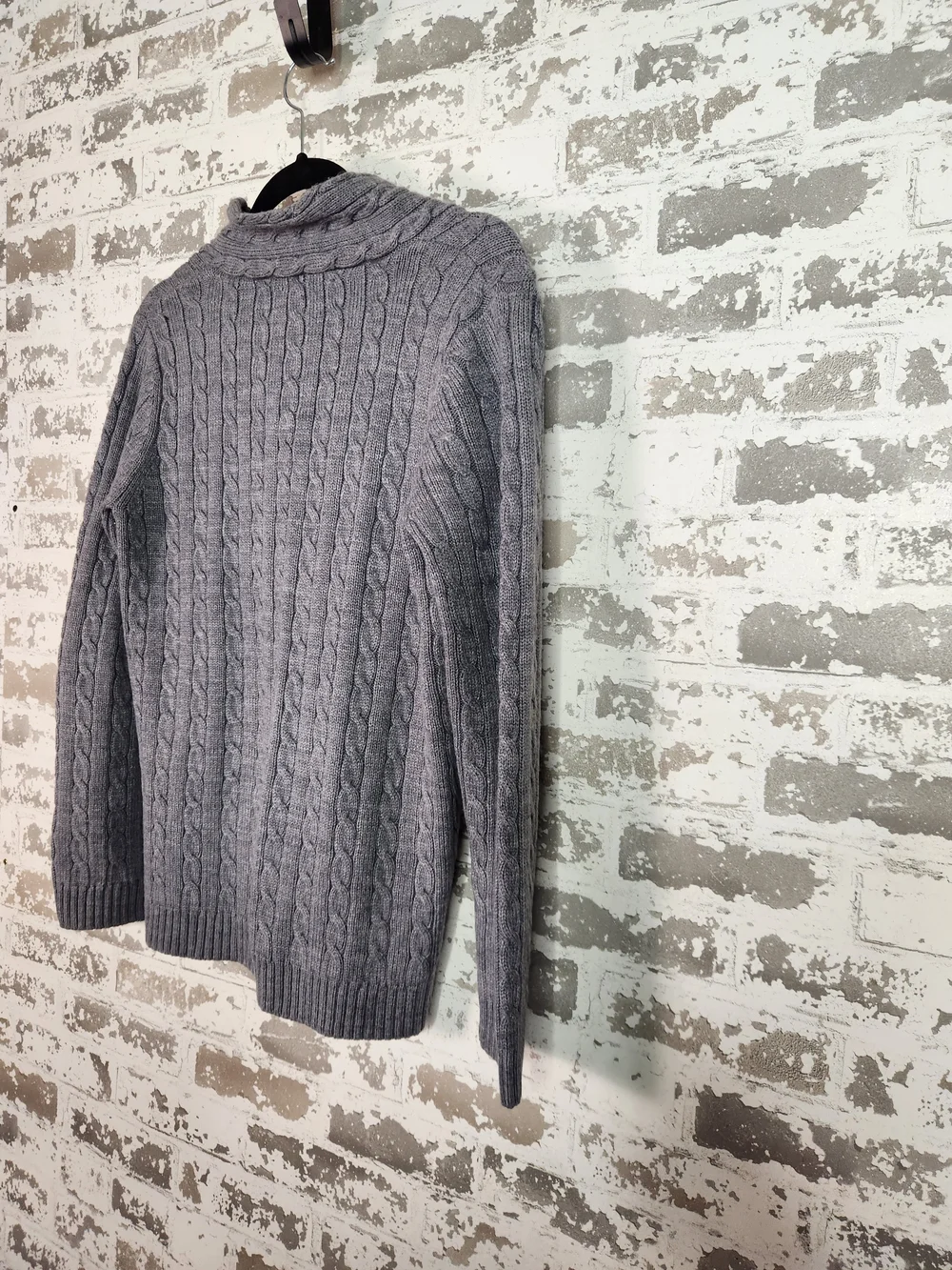 Josephine Chaus Gray Cable-Knit Shawl Collar Sweater